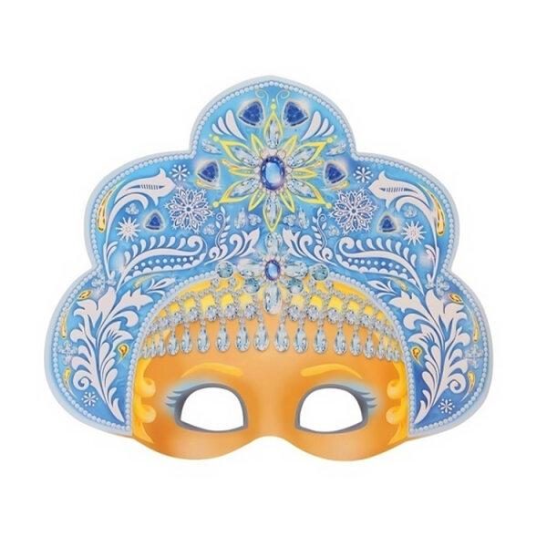 Maske aus Karton "Schneemädchen" mit Gummiband, 28,5 x 24,5 cm