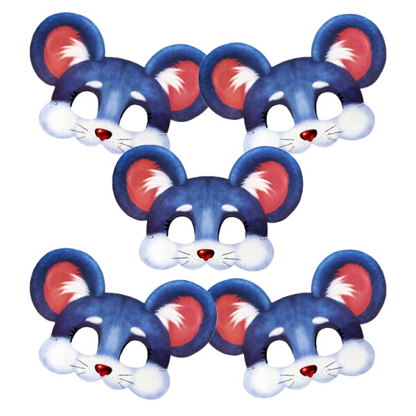 Masken - Set 5 Stück "Maus" 20 x 29 cm, mit Gummiband, aus Karton