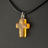 AmberProfi Kleiner Kreuzanhänger aus Honigbernstein an einem Schnurband